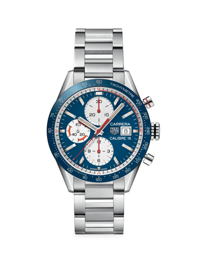 Shop Tag Heuer Men's Carrera 41mm Stainless Steel Tachymeter Chronograph Bracelet Watch In Silver