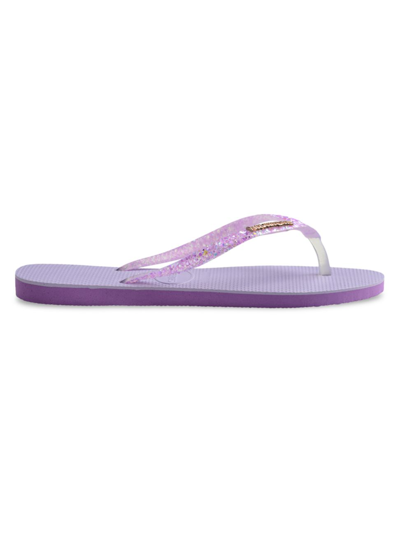 Shop Havaianas Women's Slim Glitter Flourish Flip Flops In Purple