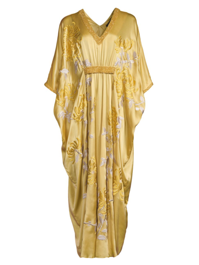 Shop Josie Natori Women's Chrysanthemum Silk Dress In Antique Gold