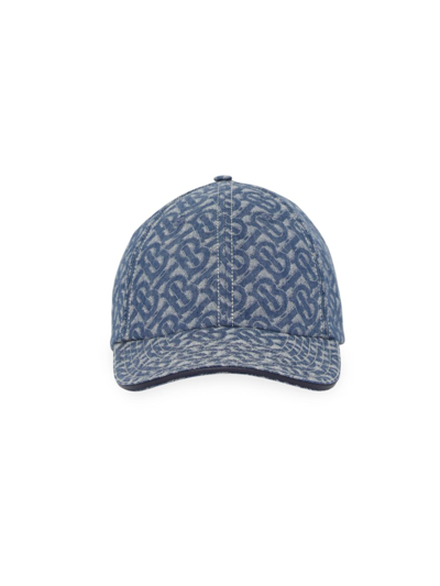 Shop Burberry Men's Logo Denim Baseball Hat In Denim Blue