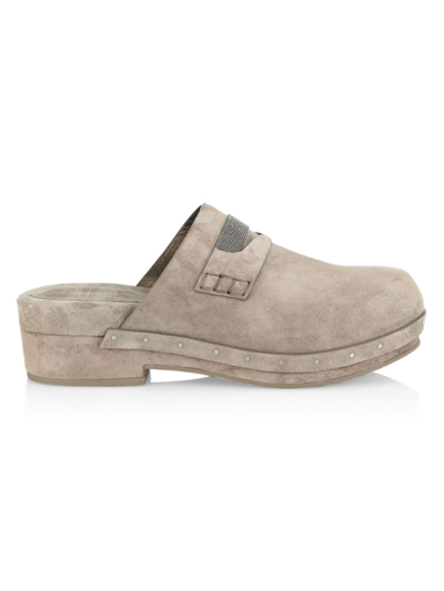 Shop Brunello Cucinelli Women's Monili Suede Clogs In Light Grey