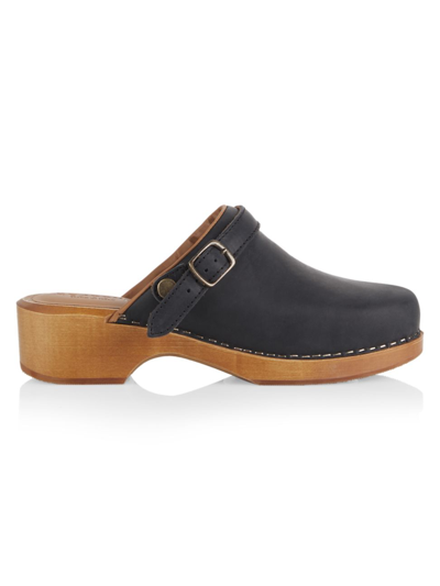 Shop Re/done Women's Leather Buckle Clogs In Black Leather