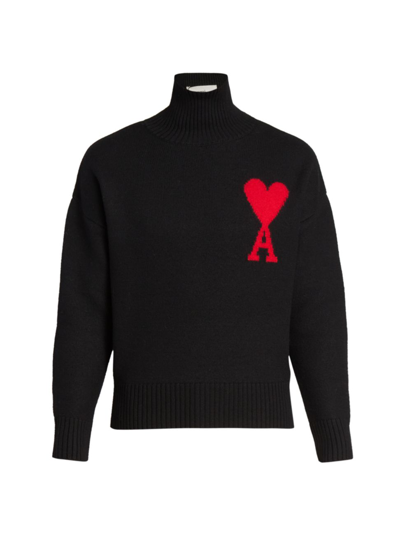 Shop Ami Alexandre Mattiussi Men's Wool Funnel Neck Sweater In Noir Rouge