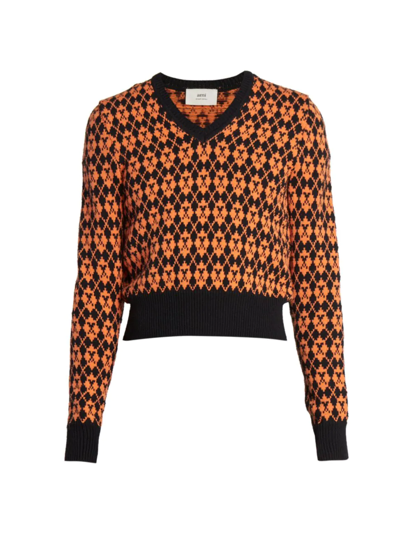 Ami Alexandre Mattiussi Men's Jacquard Wool-blend Sweater In Orange