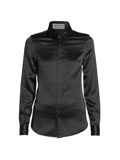 Shop Saint Laurent Women's Silk Fitted Shirt In Noir