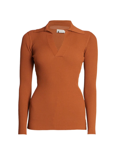 Shop Saint Laurent Women's Rib-knit Collared Sweater In Caramel