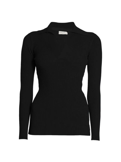 Shop Saint Laurent Women's Rib-knit Collared Sweater In Noir