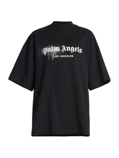 Shop Palm Angels Women's Rhinestone-embellished Logo T-shirt In Black White
