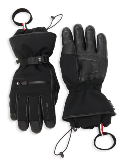 Shop Moncler Men's Grenoble Leather Gloves In Black