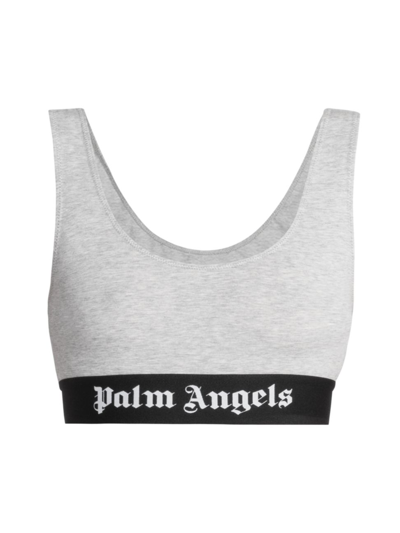 Shop Palm Angels Women's Classic Logo-hem Bra In Grey Melange