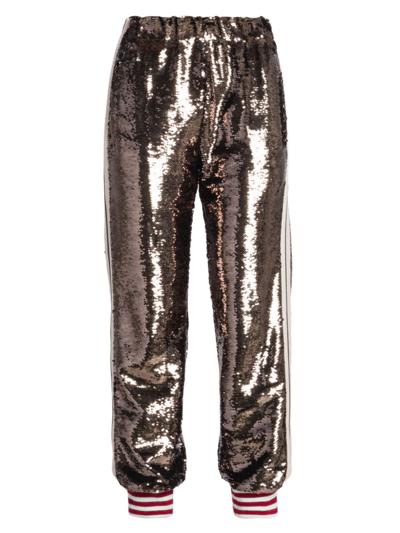 Shop Palm Angels Women's Sequin-embroidered Track Pants In Grey Butter