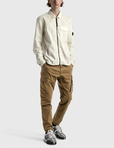 Shop C.p. Company Gabardine Long Sleeve Zip Shirt In White
