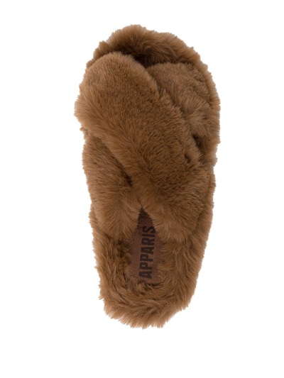 Shop Apparis Biba Faux-fur Slippers In Brown