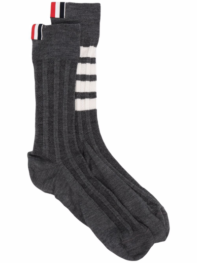 Shop Thom Browne 4-bar Striped Socks In Grey