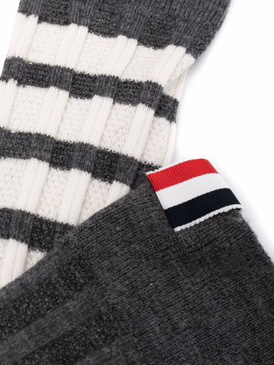 Shop Thom Browne 4-bar Striped Socks In Grey