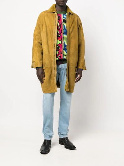 Pre-owned Versace 1980s Zip-up Shearling Coat In Yellow