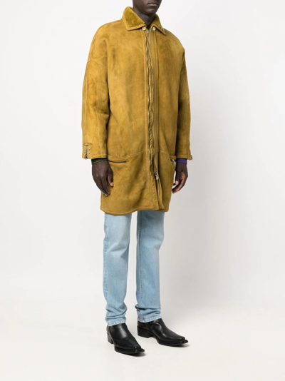 Pre-owned Versace 1980s Zip-up Shearling Coat In Yellow
