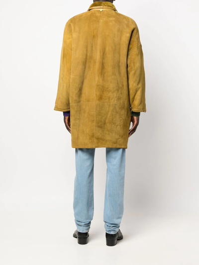 Pre-owned Versace 1980s Zip-up Shearling Coat In Yellow