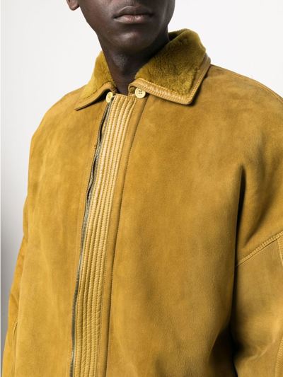 Pre-owned Versace 皮毛一体拉链大衣（1980年代典藏款） In Yellow