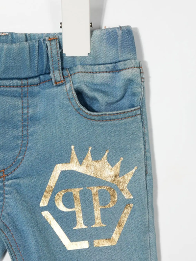 Shop Philipp Plein Junior Logo-print Slim Jeans In Blue