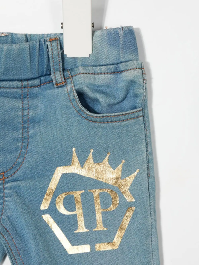 Philipp Plein Junior Logo-print Slim Jeans In Blue