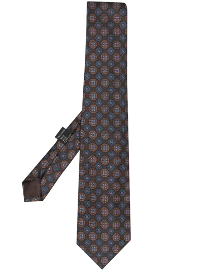 Pre-owned Versace 1990s Geometric Floral-print Silk Tie In Blue