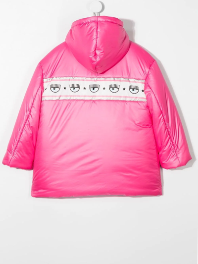 Chiara Ferragni Logo-trim Padded Hooded Coat In Pink