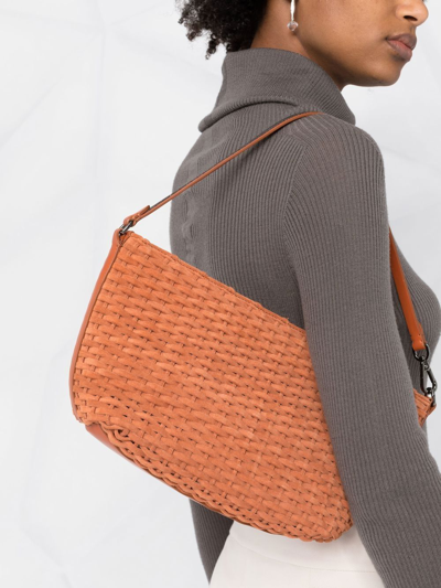 Shop Brunello Cucinelli Woven Shoulder Bag In Orange
