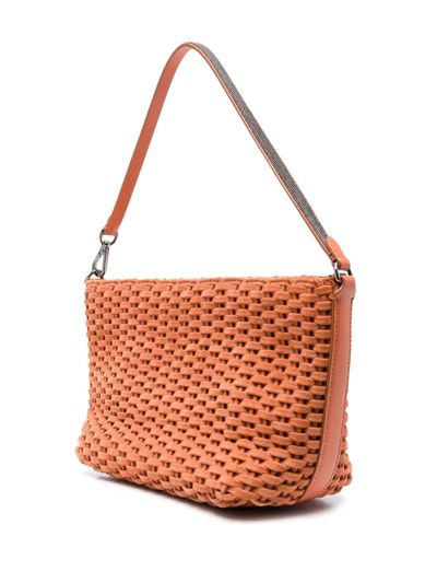 Shop Brunello Cucinelli Woven Shoulder Bag In Orange