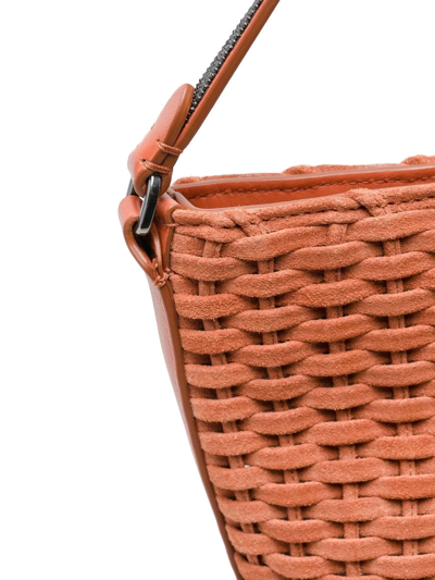 Shop Brunello Cucinelli Woven Shoulder Bag In Orange