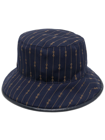 Shop Gucci Reversible Gg And Horsebit Bucket Hat In Blue