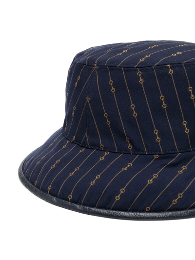 Shop Gucci Reversible Gg And Horsebit Bucket Hat In Blue