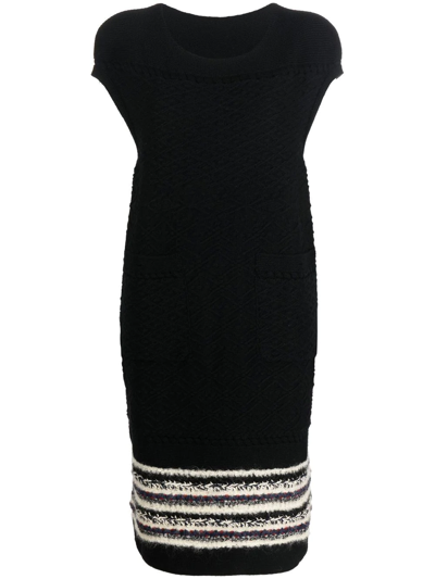 Pre-owned Chanel Tweed Detailing Knitted Dress In Black