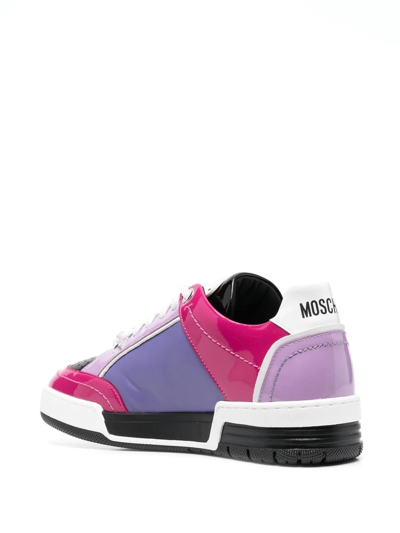 Shop Moschino Streetball Leather Sneakers In Purple