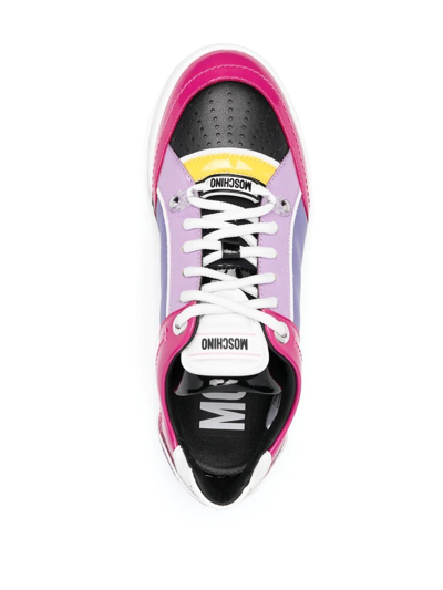 Shop Moschino Streetball Leather Sneakers In Purple