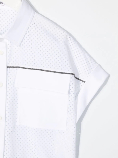 Shop Brunello Cucinelli Teen Monili-trim Mesh Shirt In White