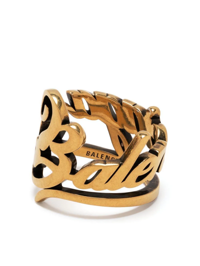 Shop Balenciaga Typo Antique-effect Ring In Gold