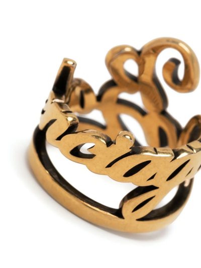 Shop Balenciaga Typo Antique-effect Ring In Gold
