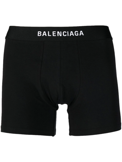 Shop Balenciaga Logo-waistband Boxer Shorts In Black