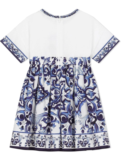 Shop Dolce & Gabbana Majolica-print Cotton Dress In Blue