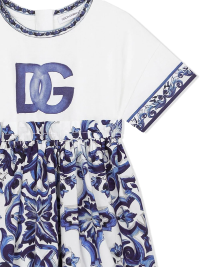 Shop Dolce & Gabbana Majolica-print Cotton Dress In Blue