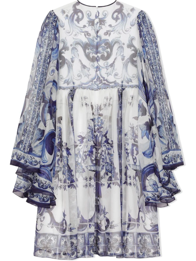 Shop Dolce & Gabbana Majolica-print Silk Dress In Blue