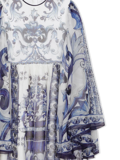 Shop Dolce & Gabbana Majolica-print Silk Dress In Blue