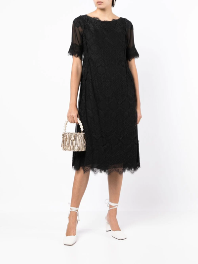 Shop Shiatzy Chen Lace-design Midi Dress In Black