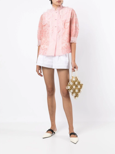 Shop Shiatzy Chen Lace-overlay Panel-detail Jacket In Pink