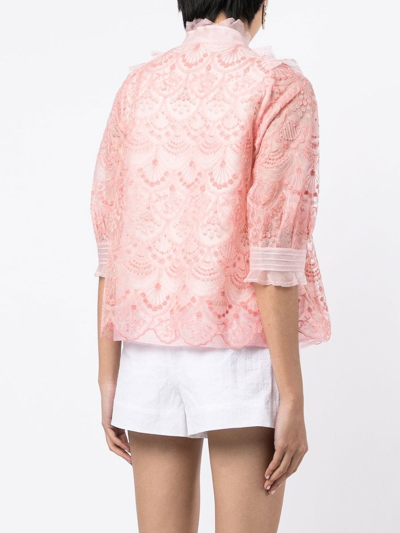 Shop Shiatzy Chen Lace-overlay Panel-detail Jacket In Pink