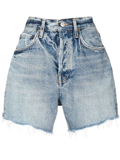 Shop Agolde Riley Cut-off Denim Shorts In Blue