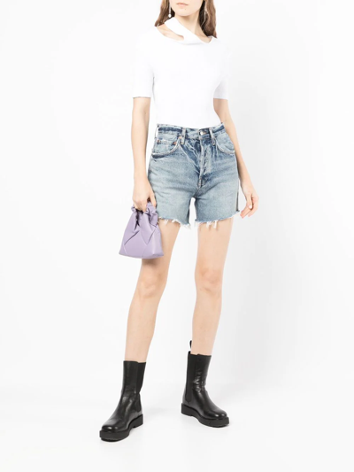 Shop Agolde Riley Cut-off Denim Shorts In Blue