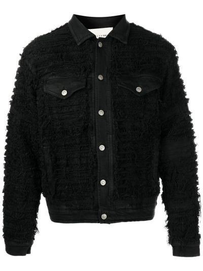 Shop Alyx Frayed Denim Jacket In Black