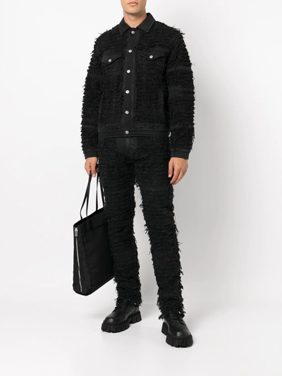 Shop Alyx Frayed Denim Jacket In Black